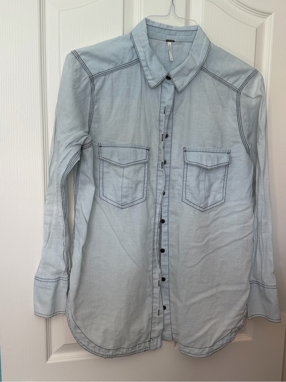 Free People Pale Blue Lightweight Button-Front Shirt
